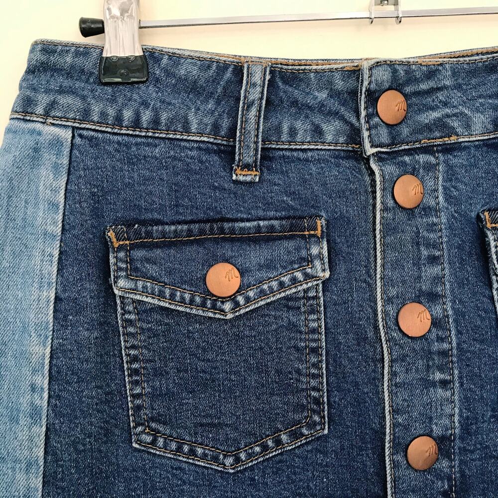 Madewell Spliced Two Tone Denim Mini Skirt 26 2 - Picture 4 of 9
